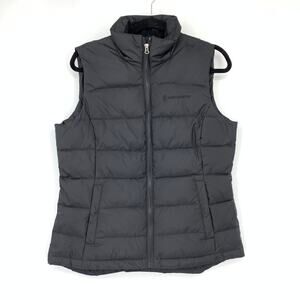 Free Country Vest Womens Medium Black Full-Zip Quilted Embroidered Chest Graphic
